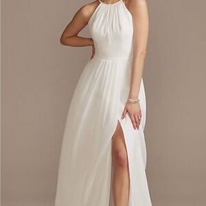 White Aline Halterneck Bridesmaid Dress from David’s Bridal